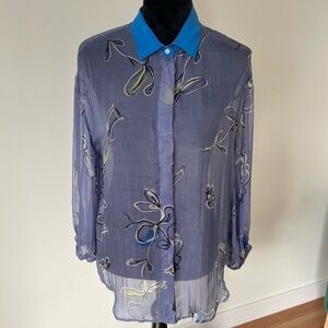 Forte_Forte Blue Purple Silk Floral Hidden Button Placket Blouse EUC Size I/4/S